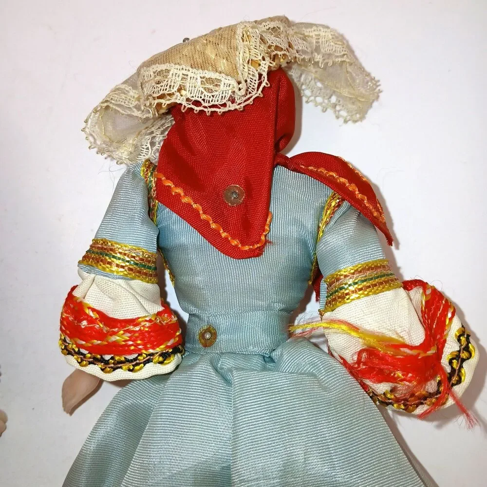 Lot Of 2 Vintage Greek Cloth Costume Dolls 7 & 9 inches tall